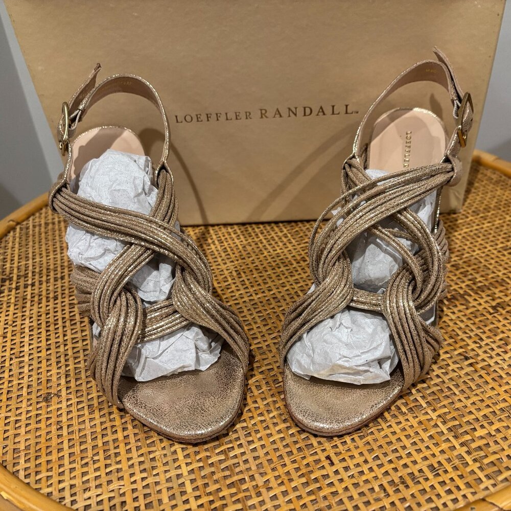 Loeffler Randall Gold Metallic Leather Strappy Sandals